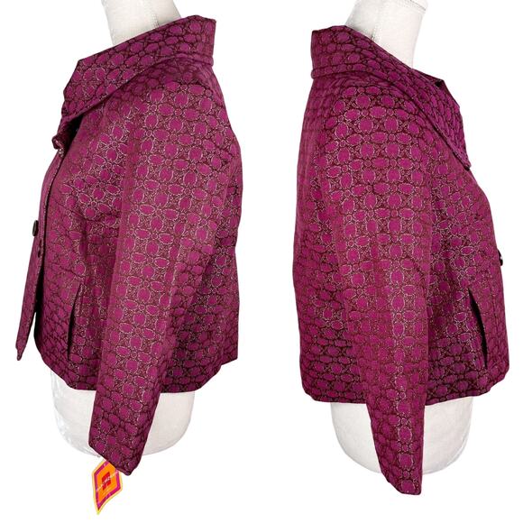 Isaac Mizrahi Target Blazer 10 Scarlet Bloom Crop Pockets Textured New - Picture 4 of 12